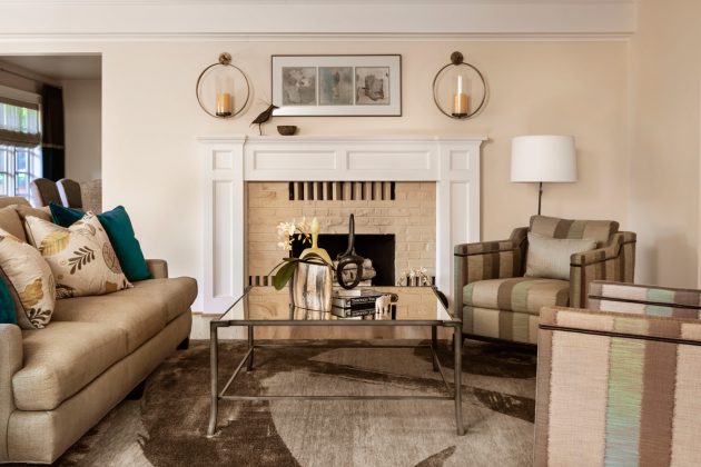 Sylvan Heights Bungalow Living Room Fireplace Design