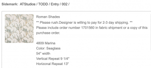 Interior Designer fabric order