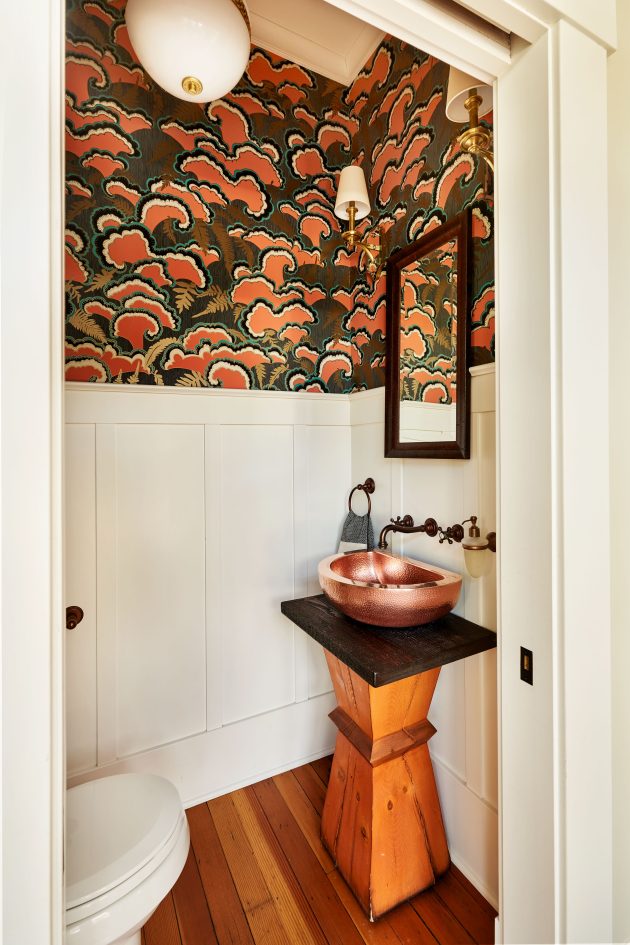 Powder bathroom and wallpaper